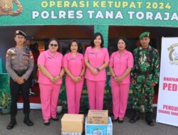 Kapolres Tana Toraja Bersama Ibu Ketua Bhayangkari Cabang Tana Toraja Kunjungi Pos Pengamanan Operasi 2024