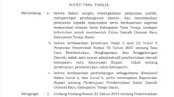 Sah, Bupati Tana Toraja Terbitkan SK Persetujuan CDOB Toraja Barat