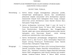 Sah, Bupati Tana Toraja Terbitkan SK Persetujuan CDOB Toraja Barat
